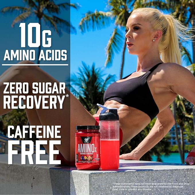 BSN Amino X Muscle Recovery &amp Endurance Powder with BCAAs 10 Grams of Amino Acids Keto Friendly Caffeine-Free Support Endurance Zero Sugar Blue Raz 30 servings 15.34 Ounce (Packaging May V