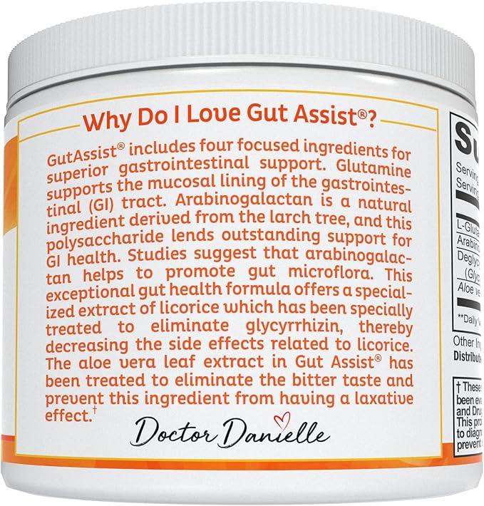 Doctor Danielle Gut Assist - Leaky Gut Repair Supplement Powder Glutamine Arabinogalactan Licorice Root - Supports IBS Heartburn Bloating Gas Constipation SIBO from Orange Flavor