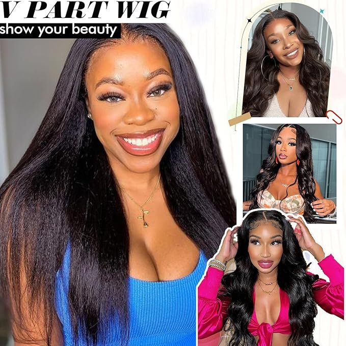 KRSI Kinky Straight V Part Wigs 20inch Synthetic Black U Part Wig Thin Leave Out Glueless V Part Half Wig Clip In Kinky Hair Wigs for Black Women