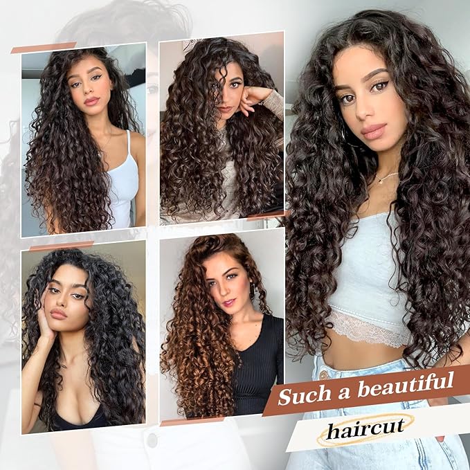 Clip in Hair Extensions FLUFYMOOZ 4PC 100ï¼?Pure Protein Silk Hair Extensions Long Soft Natural Hairpiece 20 Inch Curly Hair Extension for Women (Almond Brown with Cooper Red)