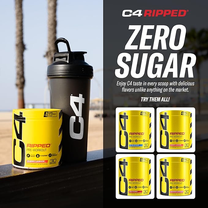 Cellucor C4 Ripped Pre Workout Powder for Energy Beta Alanine Sugar Free Energy Supplement Preworkout for Men &amp Women - 150mg Caffeine + Creatine-Free - Cherry Lemonade - 30 Servings