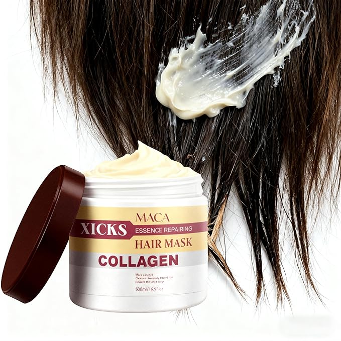 Maca Collagen Essence Deep Repair Hair Mask + Maca Essence Oil SetNourishing Moisturizing Repair for Damaged Hair Professional Hair &amp Body Care with Argan Oil for All Hair Types(16.9 oz + 1.69 o