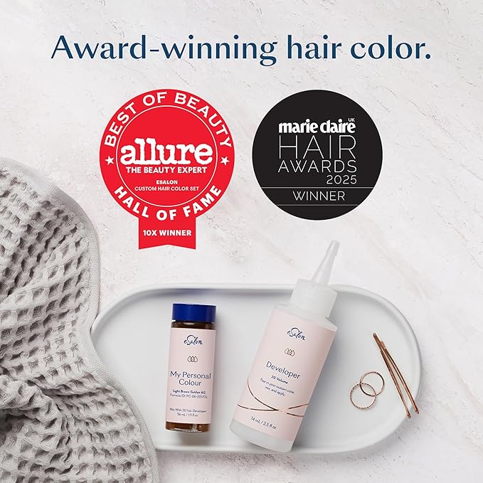 eSalon Permanent Hair Color &amp Hair Dye Kit - Dark Brown Natural Golden - Personal Colorist for Up To 100% Gray Coverage All Hair Types - Professional-Grade Ammonia-Free Dye