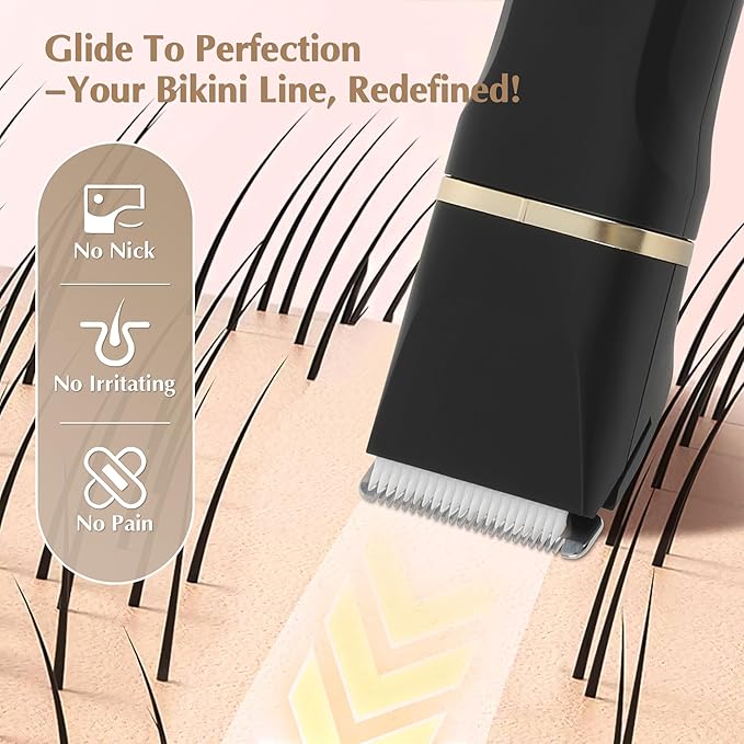 Electric Bikini Trimmer for Women - 5 in 1 Rechargeable Electric Razors for Women IPX7 Waterproof Pubic Hair Trimmer Painless Womens Body Shaver Facial Razor &amp Nose Hair Shaver Black