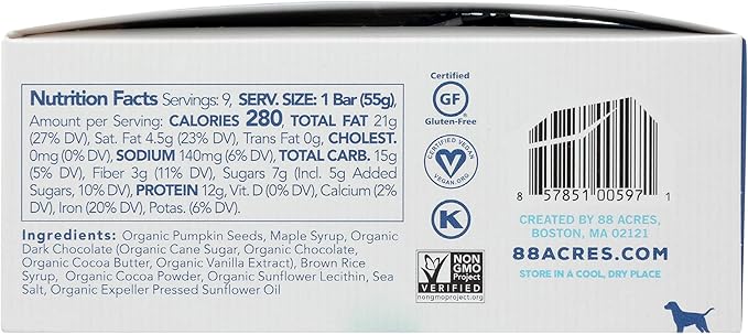 88 Acres Dark Chocolate Brownie Seed Protein Bar 9 Count 1.9 OZ