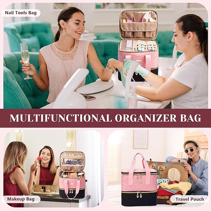 Nail Polish Organizer Double Layer Nail Organizer and Storage Box Holds 42 Bottles &amp Nail Tech Kit Supplies Large Capacity Nail Polish Organizer Case Carrying Bag