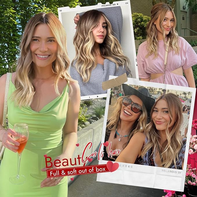 Ombre Blonde Short Wavy Wig for Women Lace Hairline Bob Style Synthetic Heat Resistant - Natural Appearance for Everyday Hairstyle Use 18 Inch