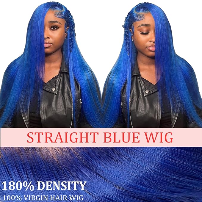 PANDA ANGEL Straight Lace Front Wigs Human Hair Blue 13x4 Hd Transparent Lace Frontal Wig Wear and Go Glueless Navy Blue Wigs Human Hair for Black Women Colorful Dark Blue Lace Front Wig 36 Inch