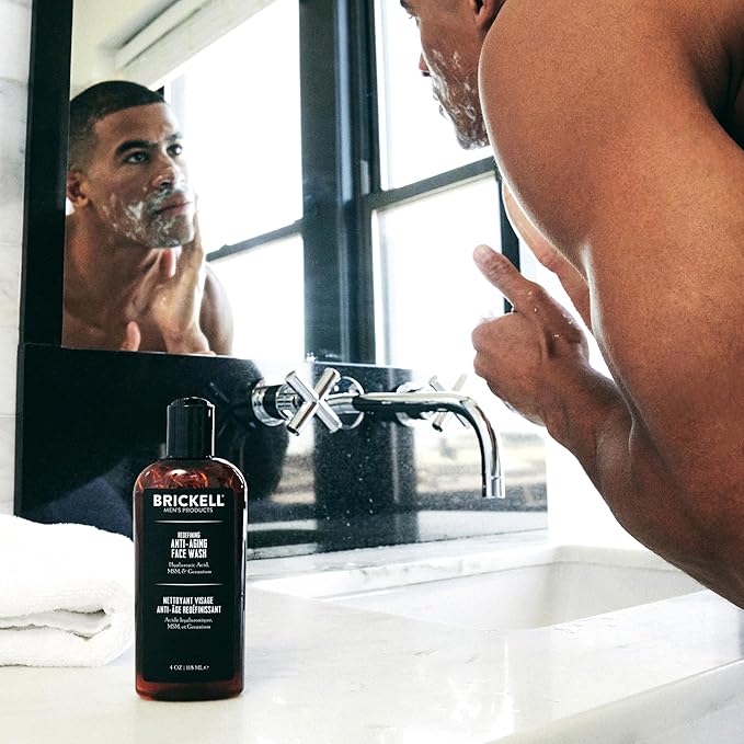 Brickell Men's Redefining Anti-Aging Face Wash For Men Natural and Organic Foaming Gel Face Wash Firms &amp Plumps Skin to Reduce Signs of Aging (Scented 4 oz)
