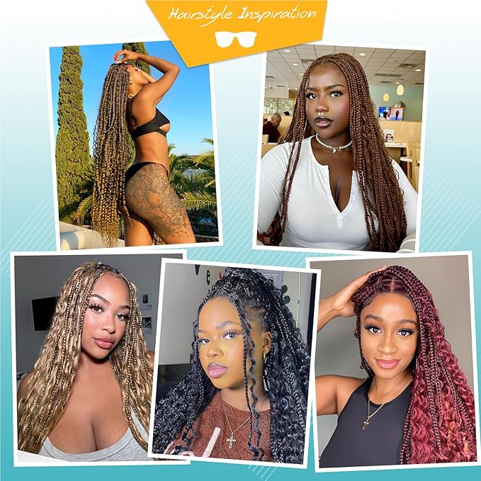 Kalyss HD Full Lace Boho Braided Wigs for Women 360 Lace Front Box Braided Wigs with Baby Hair Light Brown Premium Synthetic Knotless Braid Wig 36