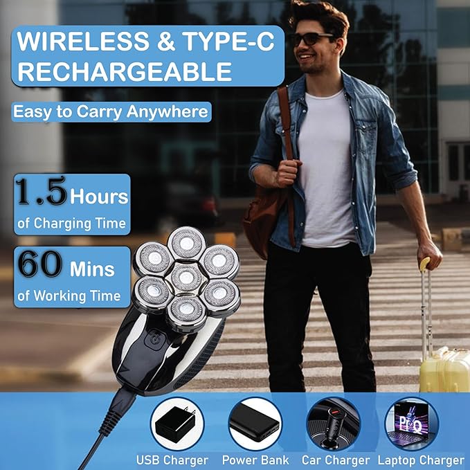 Upgraded 7D Head Shavers for Bald Men ? Waterproof Electric Razor for Men with LED Display Detachable Blades Type-C Rechargeable Mens Head Shaver Grooming Kit