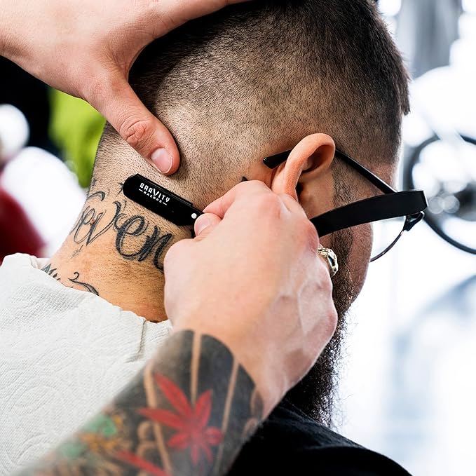 GRAVITY RAZORS Professional Straight Razor Kit ? Minimal Exposure Includes 10 Premium Blades 0.5mm Exposed Black