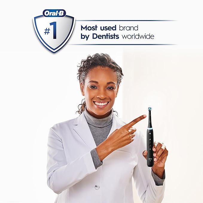 Oral-B iO Series 5 Rechargeable Electric Toothbrush with Visible Pressure Sensor to Protect Gums 2 Minute Timer 5 Cleaning Settings 1 Replacement Toothbrush Heads and Travel Case White