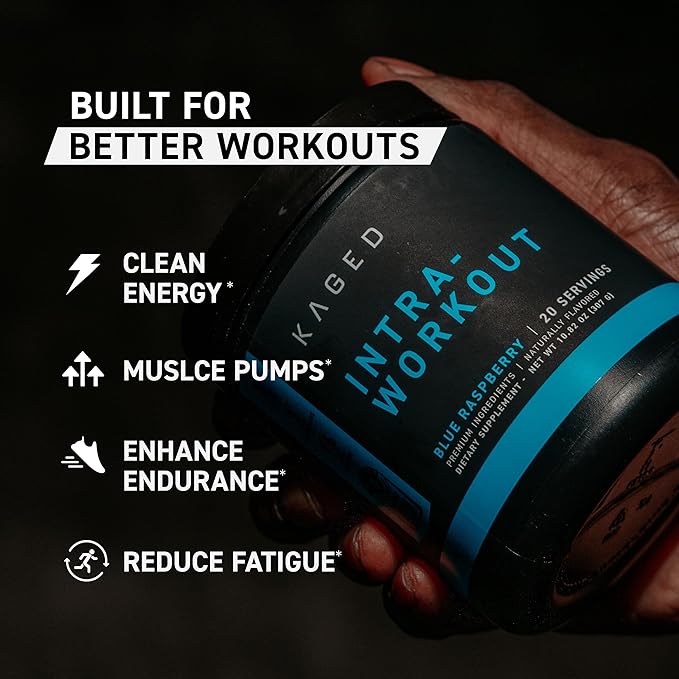 Kaged Intra-Workout Powder In-Kaged BCAAs L-Citrulline &amp Beta-Alanine for Endurance 124mg Organic PurCaf Caffeine Coconut Water Powder 20 Servings Blue Raspberry