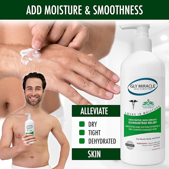 GLY MIRACLE Moisturizing Body Cream Lotion 16 ounce - Non-Greasy Skin Humectant for Extremely Dry Skin Hands Body and Feet Fragrance-Free with Pure Glycerin for Nourishing Hydration.