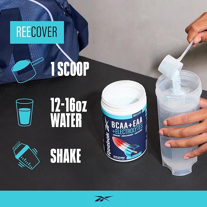 Reebok REECover Amino Acids + Electrolytes | 8g EAAs 5g BCAAs Hydration Matrix | Muscle Recovery Strength | Post-Workout Support | 30 Servings | Strawberry Lemonade