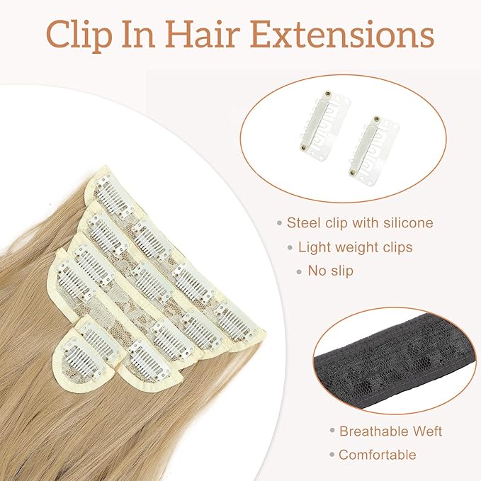 Clip in Hair Extensions for Women Natural Golden Blonde Extensions 20 Inch 6PCS Hairpieces Long Wavy soft Thick Hair Extensions clip ins