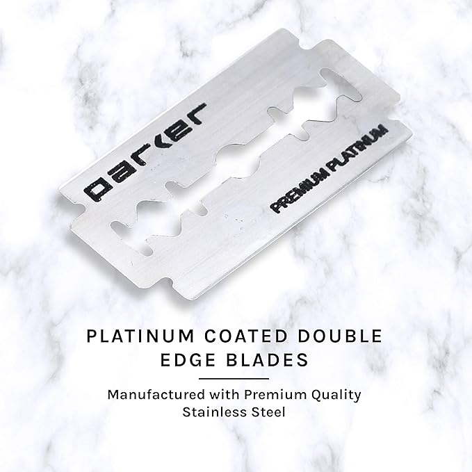 Parker 98R Heavyweight 3-Piece Double Edge Safety Razor ? Long Handle Closed Comb Design for Smooth Wet Shaving Includes 5 Platinum Blades ? Iconic Brand in Traditional Shaving