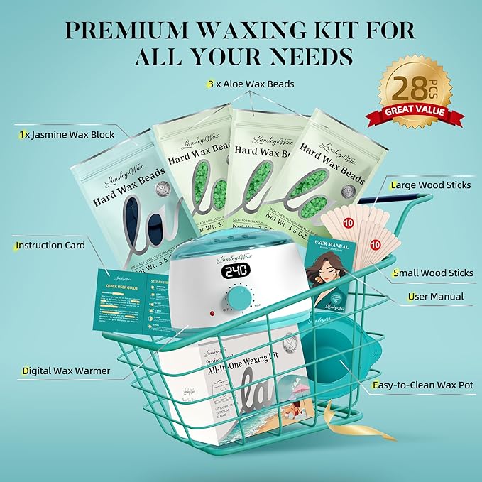 LANSLEYWAX Digital Waxing Kit for Women Men Wax Warmer for Hair Removal with Silicone Pot Hard Wax Kit Waxing Machine for Sensitive Skin Brazilian Bikini Leg Eyebrow Full Body Home Use