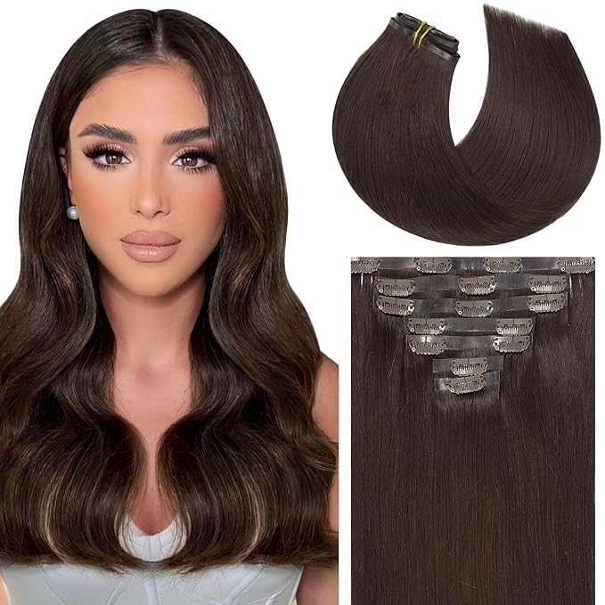 Caliee Seamless Clip in Hair Extensions Real Human Hair 22Inch 110G 7Pcs Invisible PU Weft Color 2A Light Dark Brown Clip on Hair Extensions Human Hair Natural &amp Thick &amp Straight