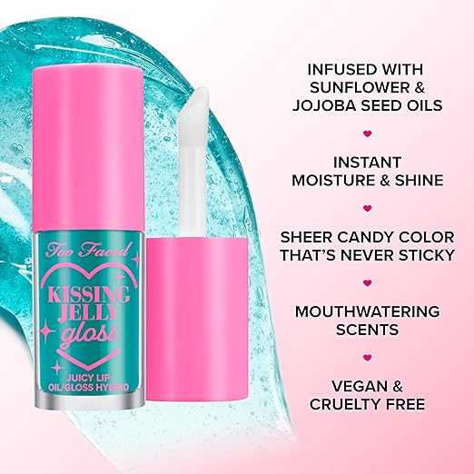 Too Faced Kissing Jelly Lip Oil Gloss | Hydrating Lip Oil + Gloss Hybrid for Instant Moisture and Shine 0.15 Fl Oz
