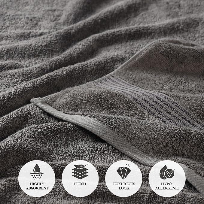 Superior Egyptian Cotton Bath Towel Set Towels for Home Bathroom Master Guest Bath Decor Essentials Quick Dry Absorbent Large Body Towels Spa Hotel Resort Adult Kids Set of 4 Charcoal