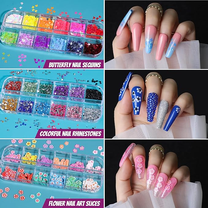 Teenitor Acrylic Fake Nails Kit Press On Nail Supplies with Clear Coffin Nail Tips Nail Stand Nail Art Brushes Dotting Pen Glitter Sequins Sticker Rhinestones Nail Decorations Press On Nails Kit