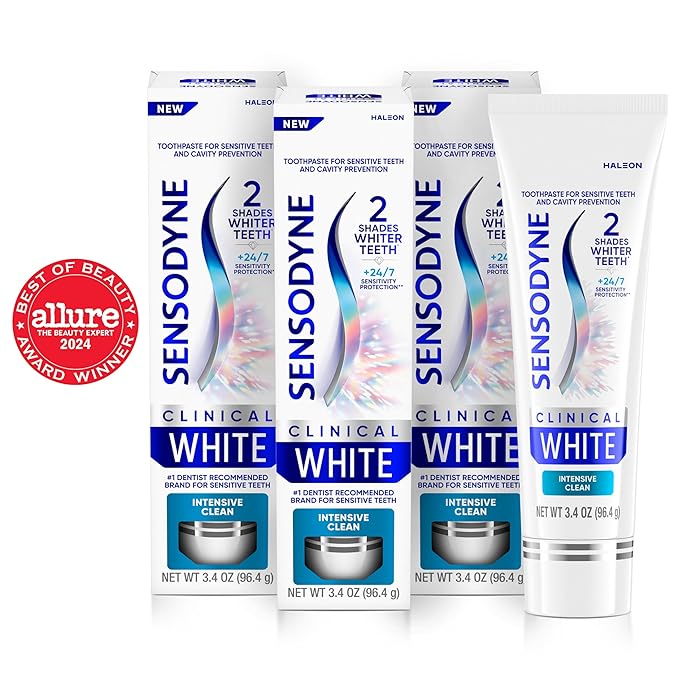 Sensodyne Clinical White Toothpaste Clinically Proven Whitening for Sensitive Teeth Intensive Clean 3.4 oz (3 Pack)