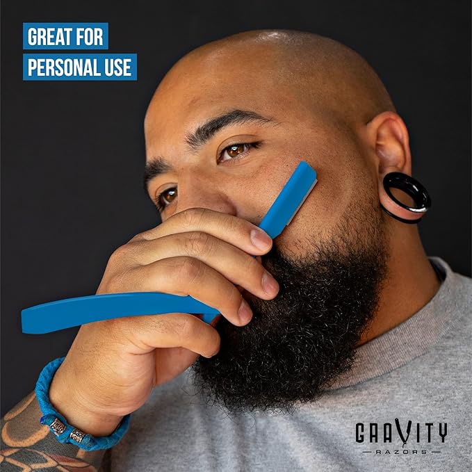 GRAVITY RAZORS Professional Straight Razor Kit ? Minimal Exposure Includes 10 Premium Blades 2mm Exposed Blue
