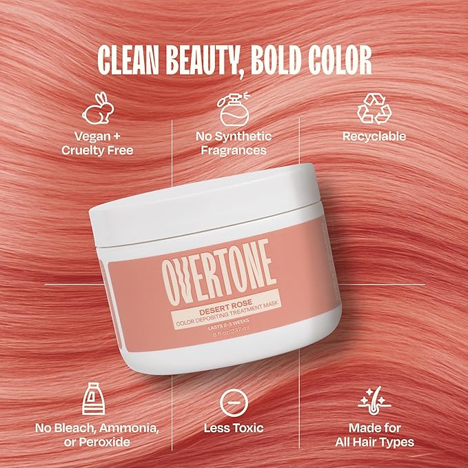 Overtone Semi Permanent Hair Color Conditioner Desert Rose 8 oz Nourishing Damage-Free Color Depositing Mask for All Hair Types with Shea Butter &amp Coconut Oil Vegan &amp Cruelty-Free
