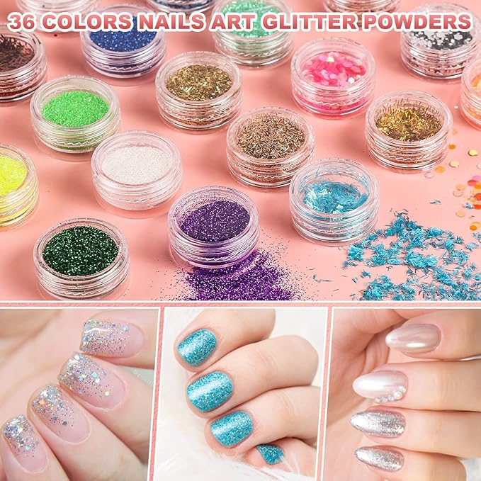 Professional Acrylic Nail Kit with UV Light Gel Polish Drill Art Tips &amp Decoration - DIY Nail Art Tool &amp Supplies