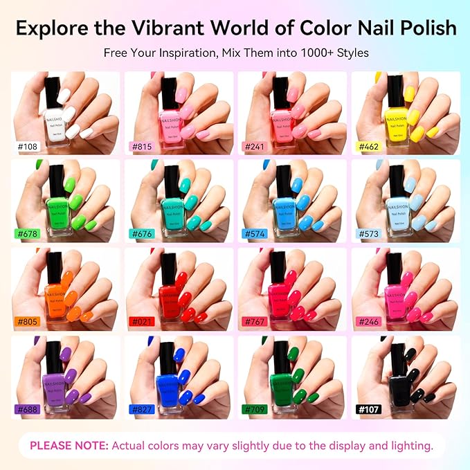 Nail Polish 16 Colors Rainbow Air Dry Regular Nail Polish Set with Base Top Coat &amp Remover Pads| White Red Classic French Fingernail Polishes Non-gel Bulk Gift for Nail Art Lovers