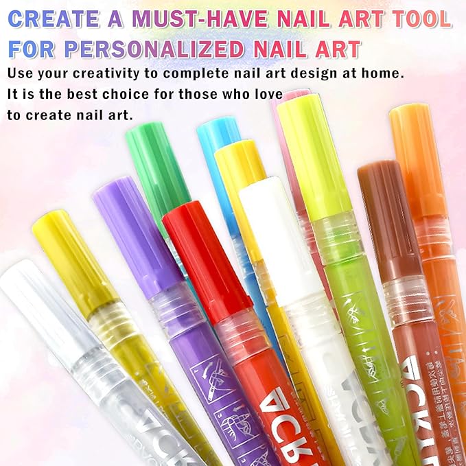 60 Colors Nail Art Pens Set Nail Polish Pens Nail Art Drawing Graffiti Marker Pen Quick Dry Waterproof Nail Art Painting Pens Kit for Home DIY Nail Art Design