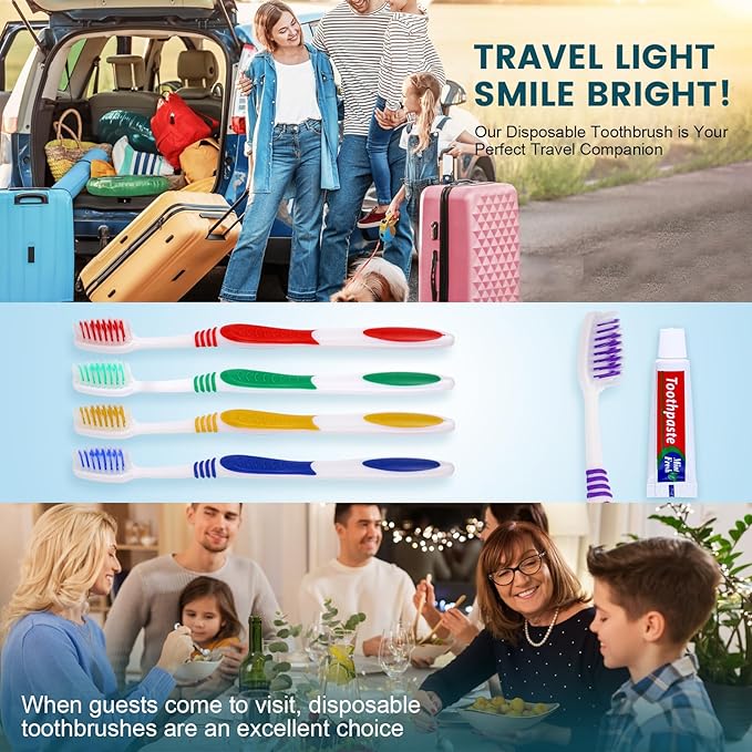 Navona 100 PCS Disposable Toothbrush with Toothpaste Bulk Travel Toothpaste Bulk Toothpastes Individually Wrapped Bulk Toothbrush Ergonomics HandleMedium Soft Bristle Perfect for Travel Hotel