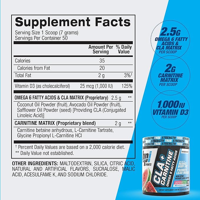 BPI Sports CLA+Carnitine ? CLA L Carnitine &amp Linoleic Acid ? L Carnitine Supplement for Weight Loss Metabolism &amp Lean Muscle ? Caffeine Free ? Watermelon Freeze ? 50 Servings ? 12.34 oz