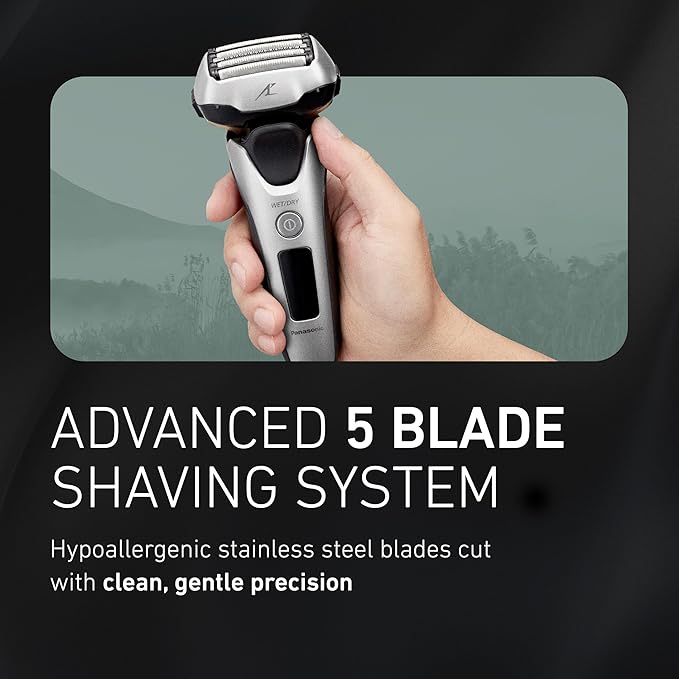 Panasonic ARC5 Electric Razor for Men with Pop-up Trimmer Wet Dry 5-Blade Electric Shaver with Intelligent Shave Sensor and 16D Flexible Pivoting Head - ES-ALV6HS (Silver)