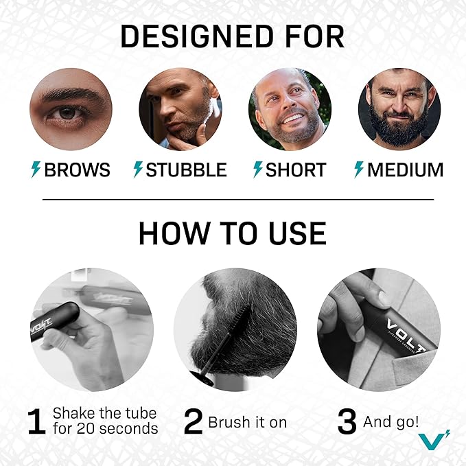VOLT Grooming Temporary Instant Beard Color Single Pack - Quick Drying Plant Based Hypoallergenic Brush on Color for Beards Mustaches and Eyebrows - 0.35 Fl Oz (10 ml) Auburn (Red)