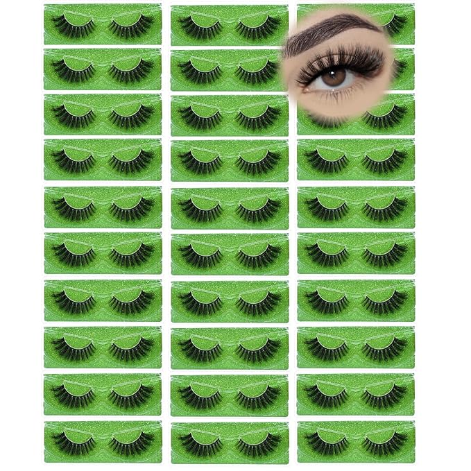 Wholesale Lashes 3D Faux Mink Eyelash Bulk 18mm Handmade Reusable Eye Lash Dramatic Fluffy False Lash with Glitter Portable Packing (Flufy 30 pairs - A07)
