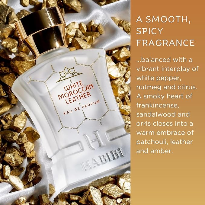 H HABIBI White Moroccan Leather Perfume for Men ? 2.5 oz (75ML) Long Lasting Arabian Cologne Spicy Woody Men Perfume Luxury Fragrance Gift for Special Occasions