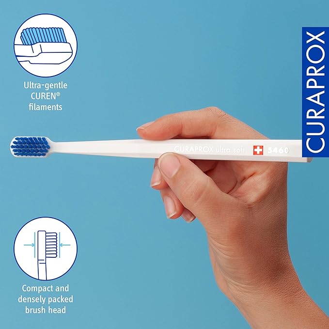 Curaprox CS 5460 Ultra-Soft Toothbrush ? Adult Tooth and Gum Care | Super Soft Curen® Bristles for Gentle Cleaning | Blue-Pink Single Pack