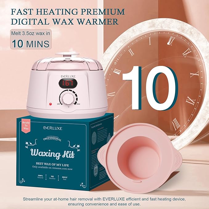 Waxing Kit for Women Hair Removal with Silicone Wax Warmer Liner Digital Waxing Machine Hard Wax Kit for Full Body Arms Legs Face Bikini Brazilian Wax Kit for Women Men Sensitive Skin