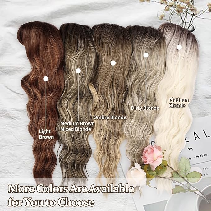 NAYOO Blonde Wigs with Bangs for Women Long Curly Wavy Hair Wigs Heat Resistant Synthetic Fiber Wigs for Daily Party Use 26 Inches (Blonde)