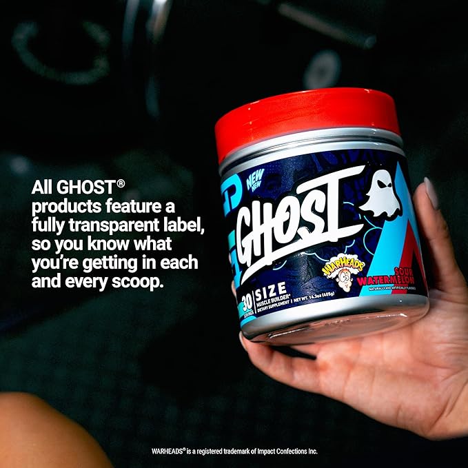GHOST Size V3 Muscle Builder Dietary Supplement - Warheads Sour Watermelon 30 Servings ? Support Muscle Growth &amp Strength Building for Men &amp Women - Creatine &amp Betaine - Free of Sugar &am