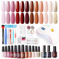 Gellen Gel Nail Polish Kit with U V LED Light 72W Nail Dryer Fall Winter Red Burgundy Nude Pink Gel Polish Kit 12 Colors No Wipe Top Base Coat Nail Art Decorations Manicure Tools