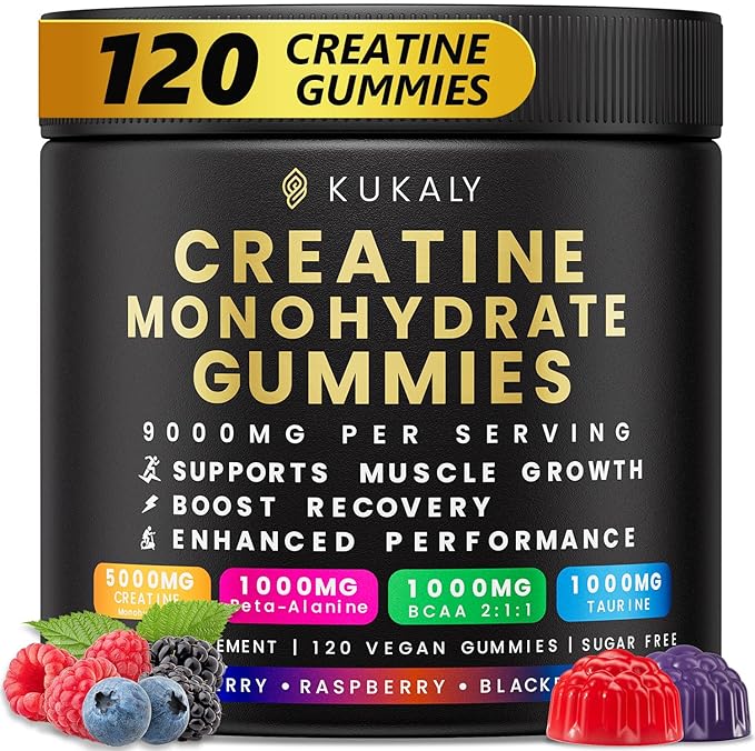Creatine Monohydrate Gummies for Men &amp Women 9000MG Creatine Gummies Sugar Free - Mixed Flavored with L-Taurine BCAA 2:1 B12 B6 for Boost Strength Focus &amp Endurance Vegan Non-GMO 120pcs