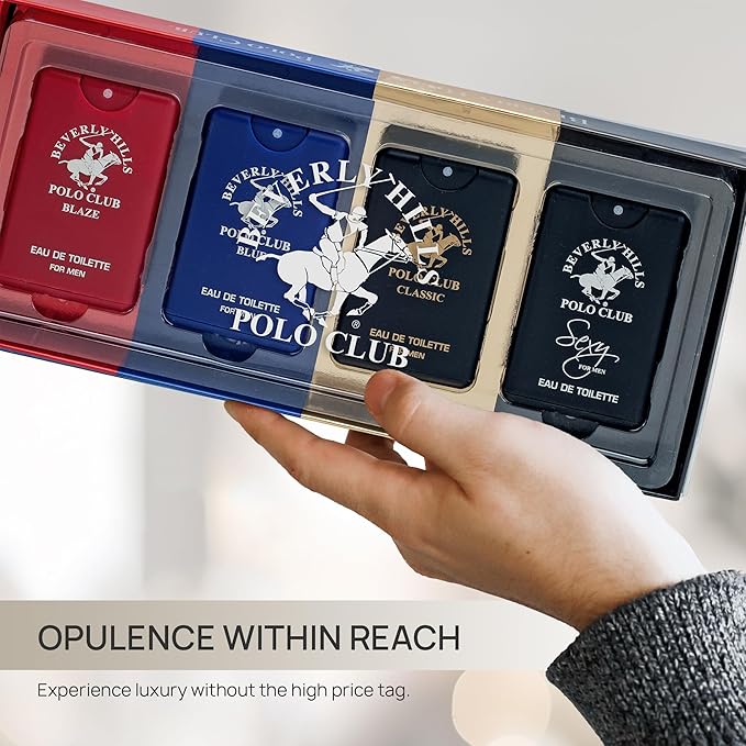 Beverly Hills Polo Club MENS 4PC 20ML POCKET SPRAY - ORIGINAL STRIPED - CONTAINS BLAZE/CLASSIC/BLUE/SEXY