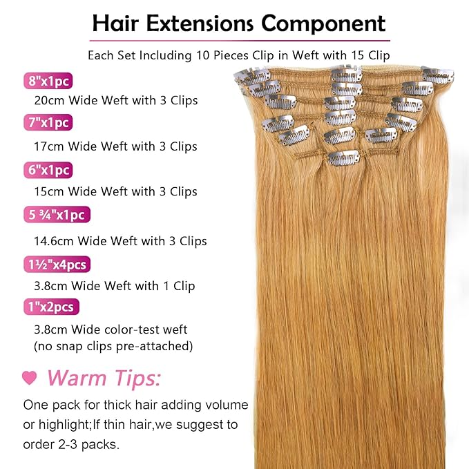 Clip in Hair Extensions Real Human Hair for White Women Caramel100% Natural Premium Remy Human Hair 16 Inch 10pcs 85g/SetStraight Clip Hair Extensions with Double Weft