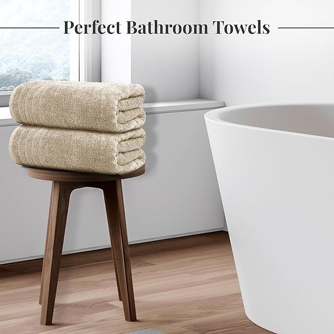 Tens Towels Pack of 4 Extra Large Bath Towels 30 x 60 Inches 100% Cotton Larger &amp Lighter Weight Quicker to Dry Super Soft and Absorbent Perfect for Bathroom Beige
