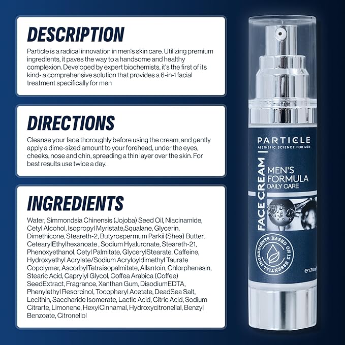 Particle 6-in-1 Face Cream for Men Men’s Daily Hydrating Moisturizer with Vitamin C Jojoba Oil Vitamin E &amp Hyaluronic Acid Skin Care Routine Healthy Skin Support Pack of 1 1.7 FL OZ