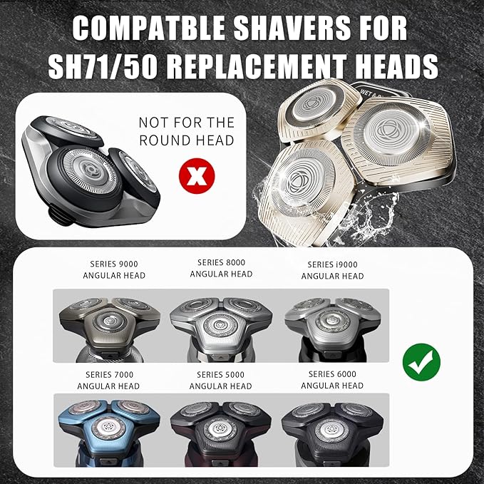 SH71/50 Shaving Heads Compatible with Phili*s Shavers Series S5000 (S5XXX)S7000 (S7XXX)i9000for SH60/70 and SH70/70 (Champagne color)